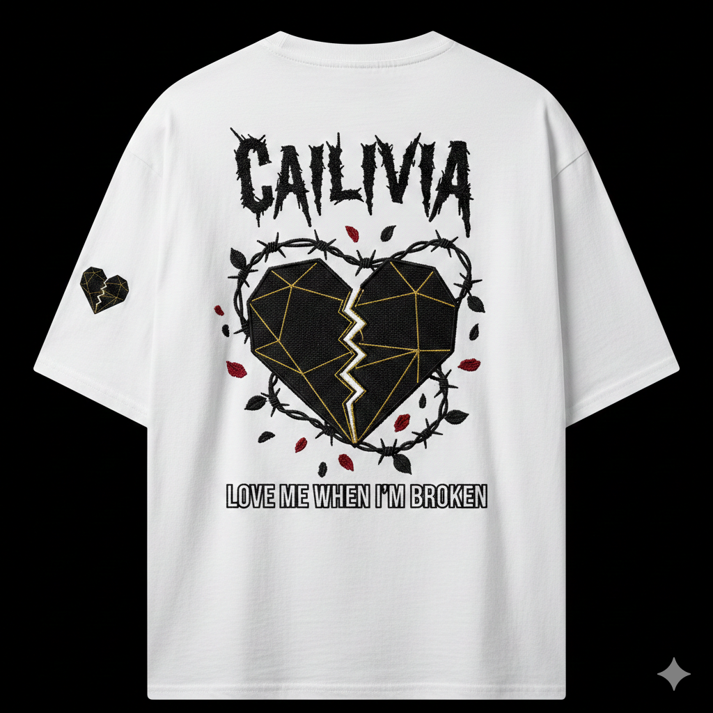 CAILIVIA BROKEN HEART WHITE T-SHIRT