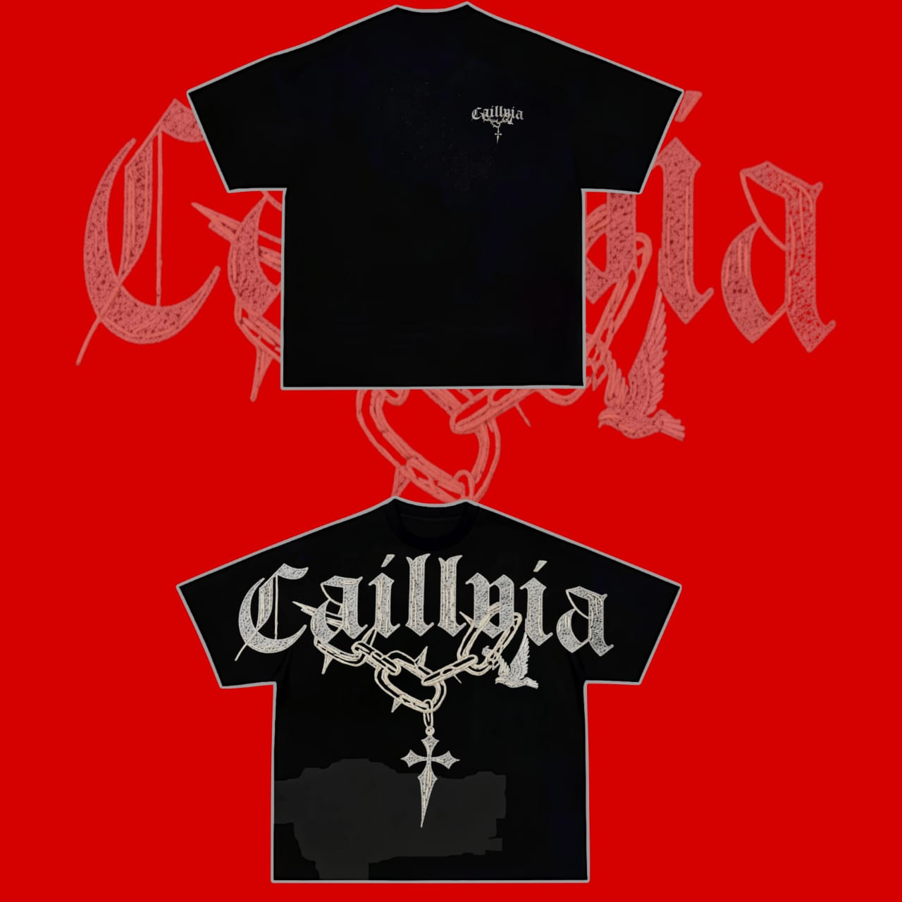 Cailivia Gothic Chain Cross Oversized T-Shirt – Black Streetwear Edition