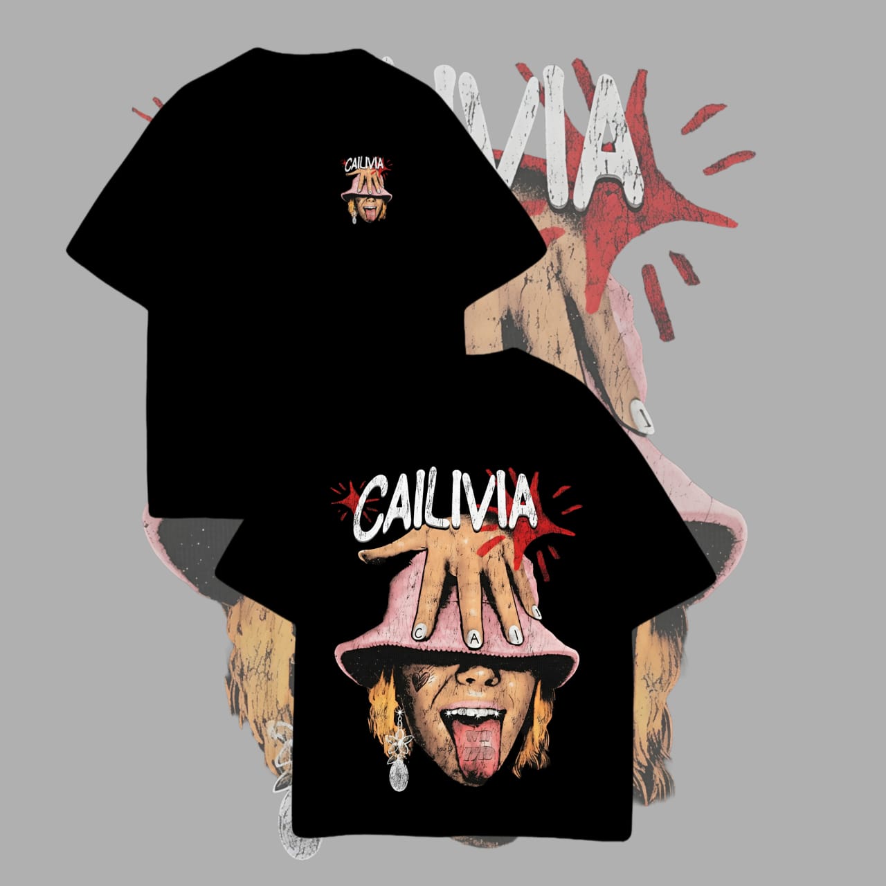 Cailivia Chaos Face Graphic Oversized T-Shirt – Black Streetwear Edition