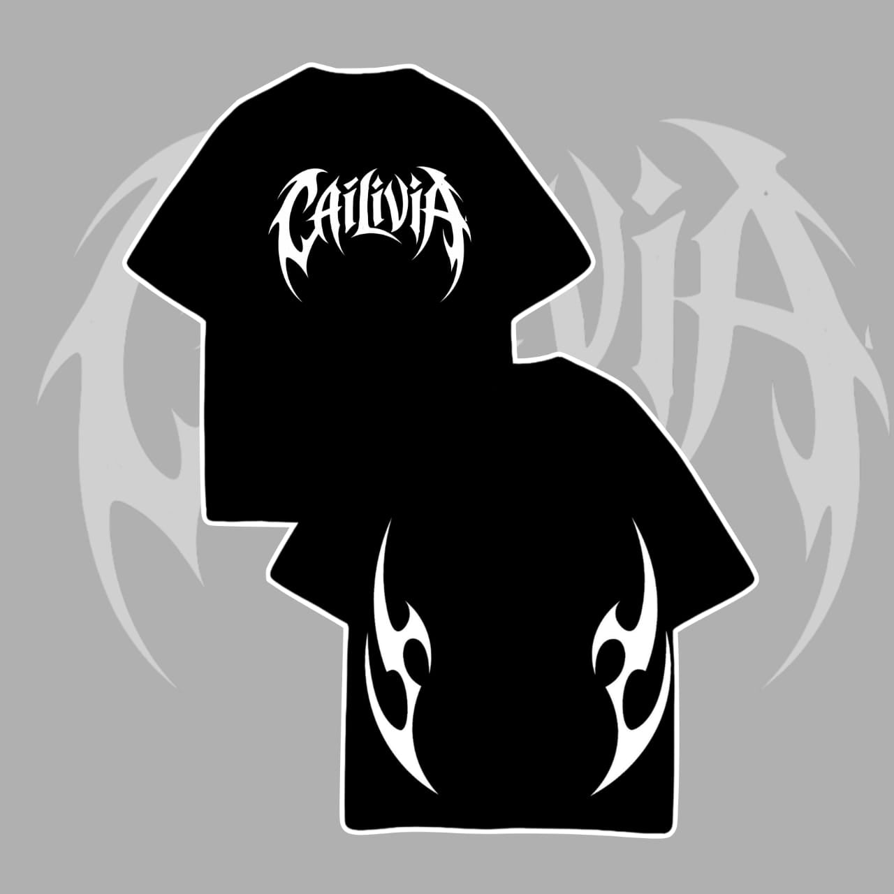 Cailivia Tribal Flame Logo Oversized T-Shirt – Black Minimal Streetwear